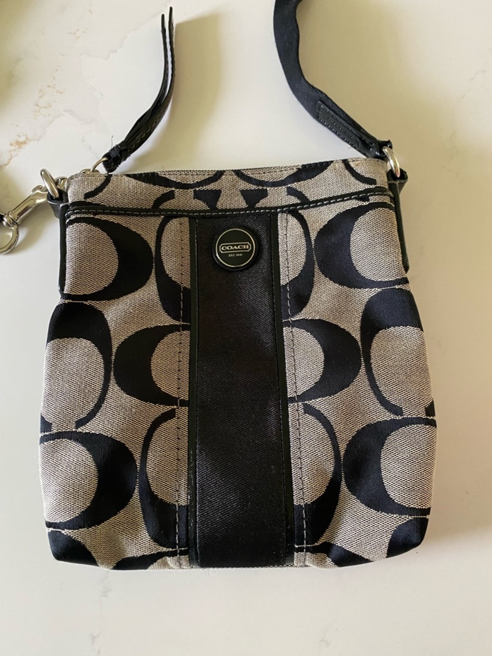 Coach Black & Khaki Signature Crossbody Pouch